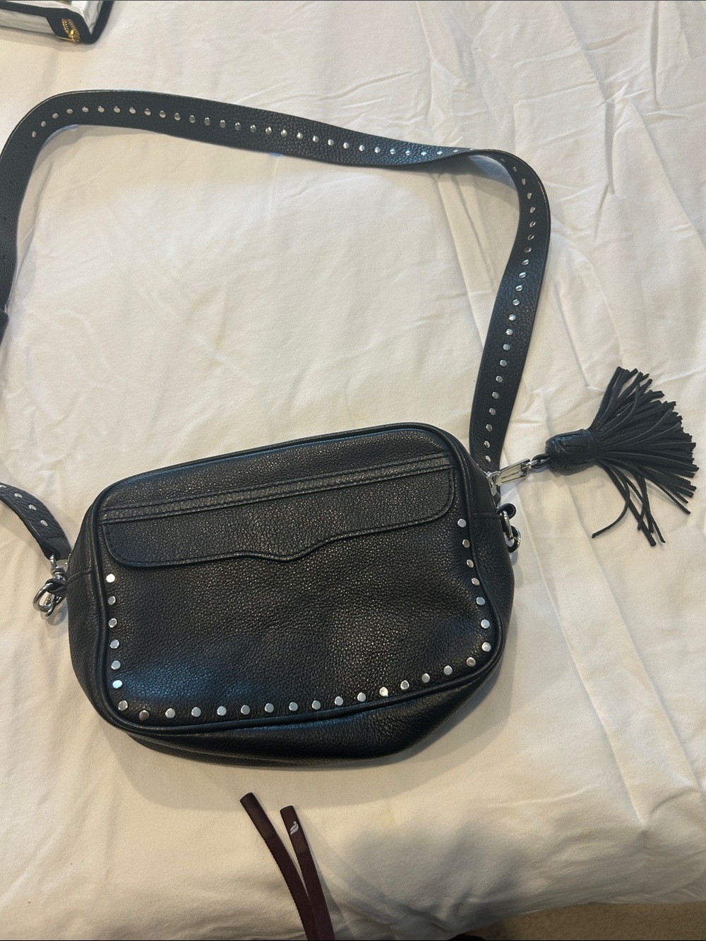 Rebecca Minkoff Black Pebbled Leather Crossbody Bag with Studded Strap